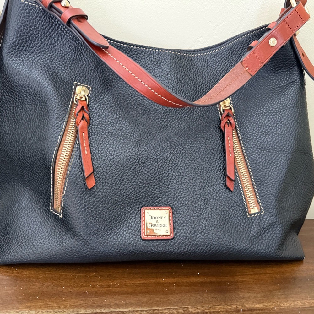 Dooney & Bourke Black and Brown Shoulder Bag with Pebbled Leather